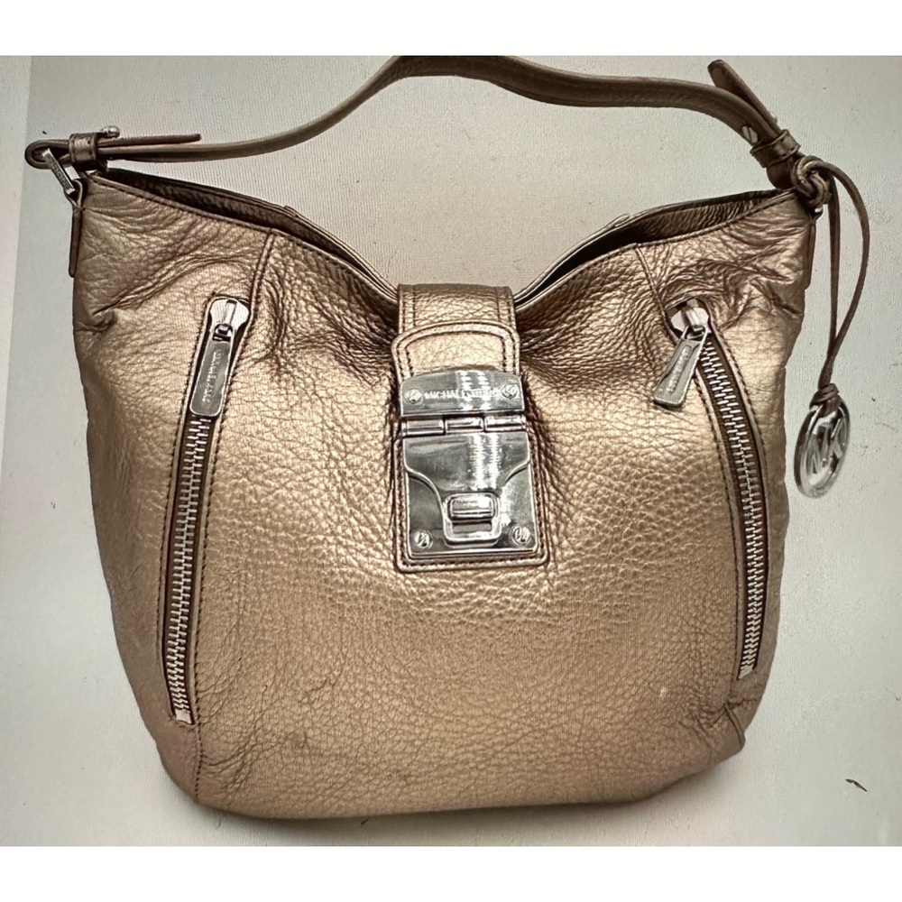 MICHAEL Michael Kors Metallic Gold Leather Hobo with Silver-Tone Hardware in GUC